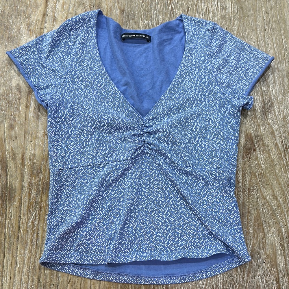 Brandy Melville Cropped Blue Floral Top